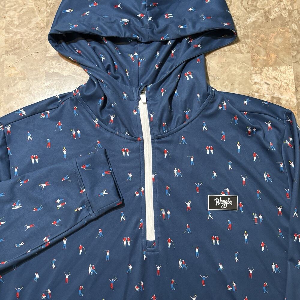 Waggle Golf Hoodie Mens 2XL Blue Geometric Quarter Zip Sweatshirt Performance